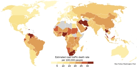 Map of the Driving-Related Deaths by Country